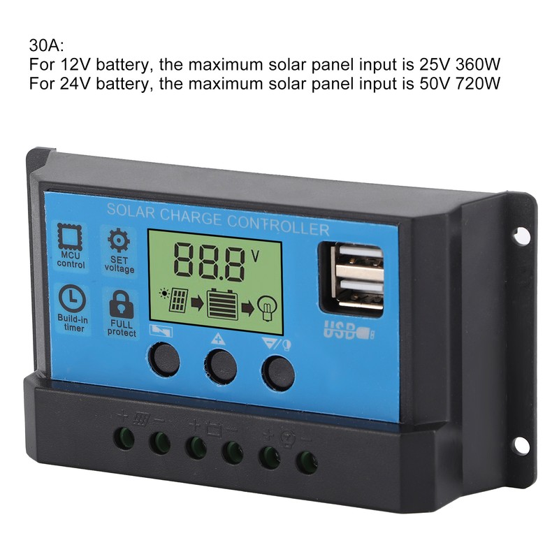 12V 24V Solar Charge Discharge Controller PWM LCD Display Dual