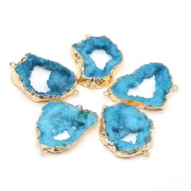 LE SKY natural stone connectors colorful irregular druzy geode blue agate golden edge stone link charms for jewelry making necklace 2 Pcs