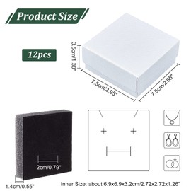 NBEADS Pack of 12 7.5 x 7.5 x 3.5 cm Cardboard Jewellery Box, White Square Paper Gift Box, Cardboard Boxes with Sponge Filling for Pendants, Necklaces, Bracelets, Gift Wrapping