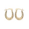 9ct Gold on Silver Oval Creole Earrings - Patterned Hoop