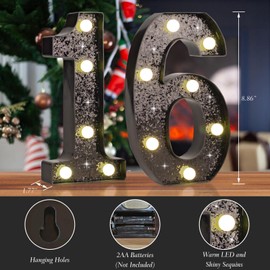 Light Up LED Marquee Numbers, Glitter Black Marquee Lights Sign for Birthday Party, Night Lamp, Home, Bar, Graduation, Wedding, Proposal Decoration 16