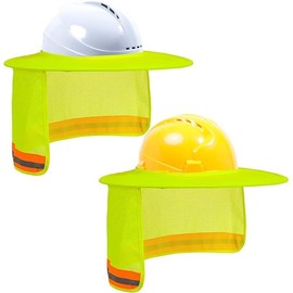 TCCFCCT Hard Hat Sun Shade - Full Brim Mesh Neck Shield With Reflective Strip, High Visibility Visor Neck Shade Accessory, 2 Packs Yellow (Hat Not Included)