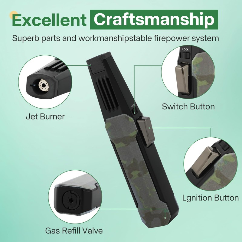Solar Beam Butane Torch Lighter - Windproof, Adjustable Flame, Refillable,