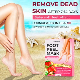Foot Peeling Mask for Dead Skin Remover & Deep Moisturize | 2 Pairs | Dermatologically Tested - Foot Peel Mask for Dry Cracked Feet - Foot Mask make Soft Baby Feet for Men & Women | Strawberry