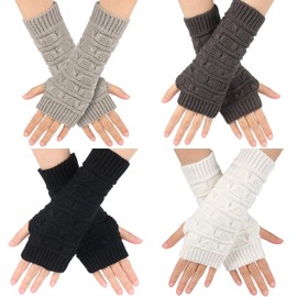 TAGVO 4 Pairs of Fingerless Gloves, Half Finger Gloves, Warm Half Fingerless Knitted Gloves for Everyday Wear, Knitted Gloves, Winter Gloves, Gifts for Women, Size Girls, multicoloured