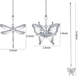 Dotlite Silver Ceiling Fan Pull Chain Extender,Dragonfly and Butterfly Decorative Fan Chain Pendant Extension,12in Chain 3mm Beaded Fan String Chain Ornaments with Connector for Fan Lamp,2Pack