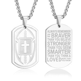 Fervia Football Bible Verse Cross Necklace for Men Stainless Steel Sliver Religious Gift Football Sports JewelryGraduation Easter Gifts for Kids Boys Men(ALWAYS REMEMBER)