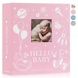 Lanpn Baby Photo Album 4x6 600 Pockets, Linen Cover Photo Book Newborn Bebe Album Memory Book with Front Window Holds 600 Horizontal and Vertical Pictures Gift for Boy Girl Baby Shower Pink