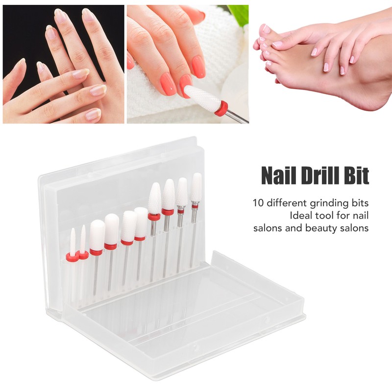 10pcs Nail Art Drill Bits Set Remove Nail Glue Stainless