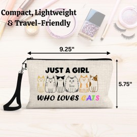 J&D's Everyday Needs Just A Girl Who Loves Cats Cat Makeup Bag - Cat Themed Gifts for Women & Girls, Cute Mom Cosmetic Gift Bag Pouch, Funny Birthday Purses & Bags for Kitty Merchandise Lovers