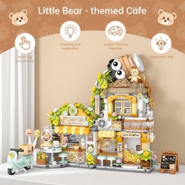 EasyAgo Creative Brick Box Street View-Coffee Shop Mini Building Toy Animals Interactive for Kids, Simulation Architecture Toy for Girls and Boys Ages 6+ - Gift Easter, Birthday, Christmas (1077 PCS)