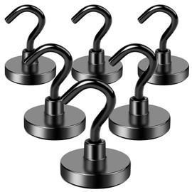 LOVIMAG Magnetic Hooks, 40LBS Black Magnet Hooks Strong Neodymium Magnets with Epoxy Coating, Metal Magnetic Hooks for Refrigerator，Locker Accessories, Cruise, Kitchen, Office, Classroom-6 Pack