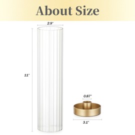 Hewory Hurricane Glass Candle Holders: Set of 8 Gold Candlestick Holders with 11" Tall Clear Cylinder Hurricane Cover, Taper Candle Holder for Wedding Table Centerpiece Party Christmas Home Decor