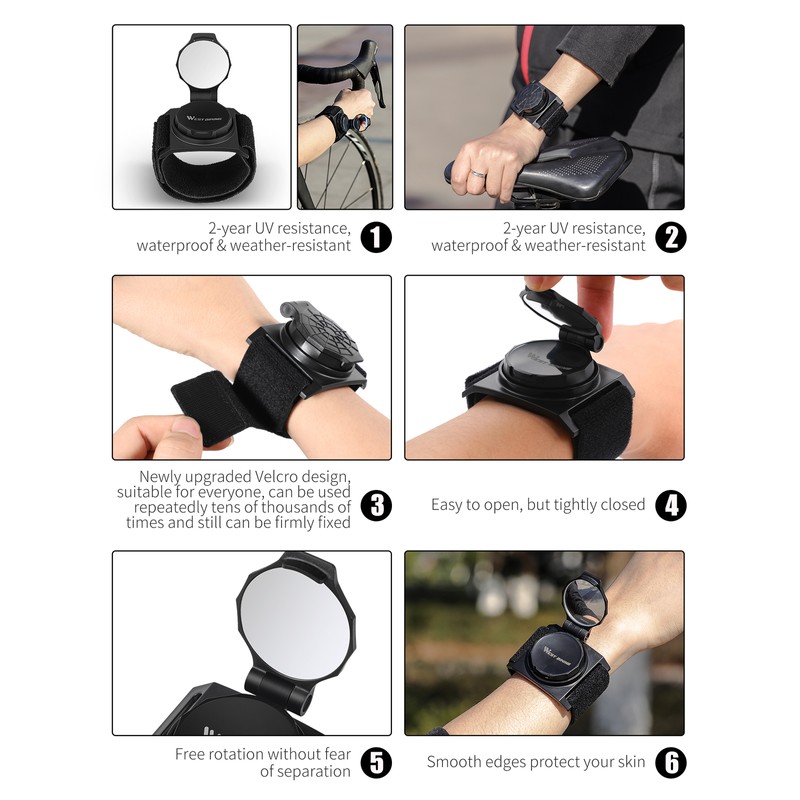 WEST BIKING Bike Wrist Rearview Mirror 360° Rotate Convex Reflector