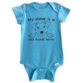 My Sister is A Jack Russell Terrier Cute Dog Breed One Piece Baby Bodysuit (100% Cotton), 6-9 Months Blue