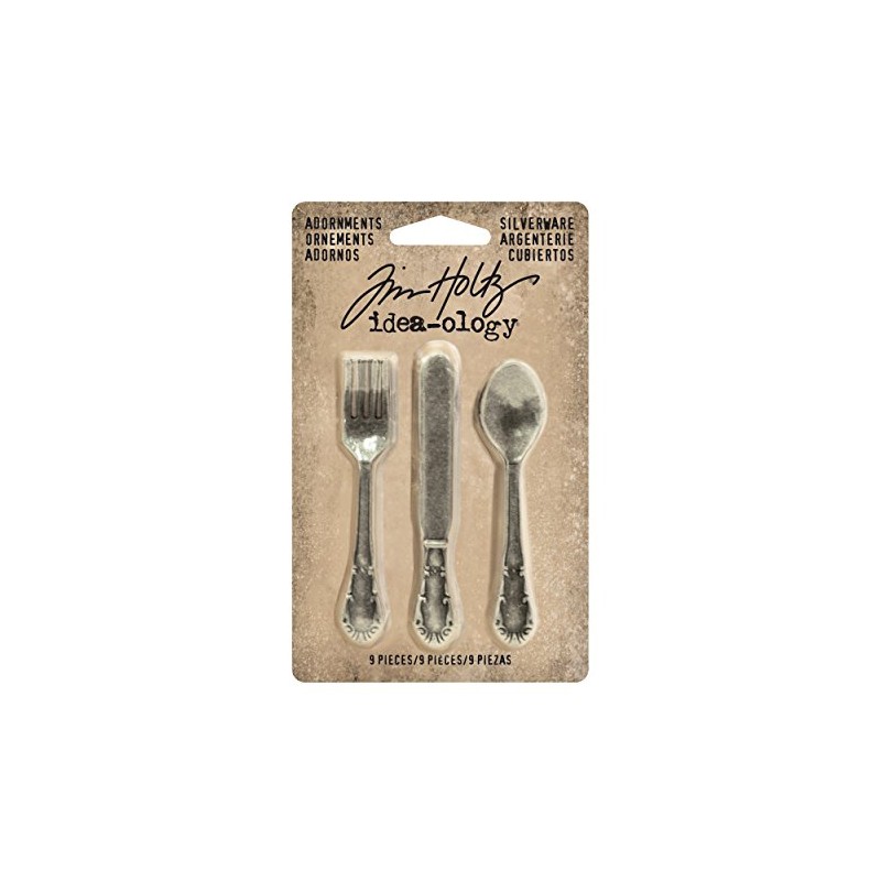 Tim Holtz Idea-ology Silverware Adornments 9/Pack, 2.5 Inch Tall Each,