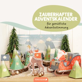 Papierdrachen Advent Calendar Sleigh - Folding Boxes - House - Advent - for DIY Crafts and Filling - Christmas Decoration - for Adults and Children - Set 01