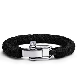 Elegatto Pelagus Premium Rope Bracelet for Men | Designed in California | High-Performance Cotton with Stainless Steel Shackle Closure | Men’s Designer Bracelets | Black Extra Large (8.3")
