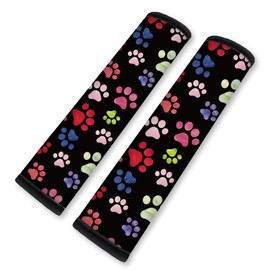 DOODLREAM 2Pcs Soft Auto Seat Belt Cover Pad Cute Dog Paw Print Colorful Car Seatbelt Shoulder Cushion for Comfortable Driving, Compatible with All Cars' Seatbelt and Backpack Straps