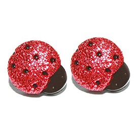 Black & Red Glitter Ladybug Clip On Earrings (S272clip)