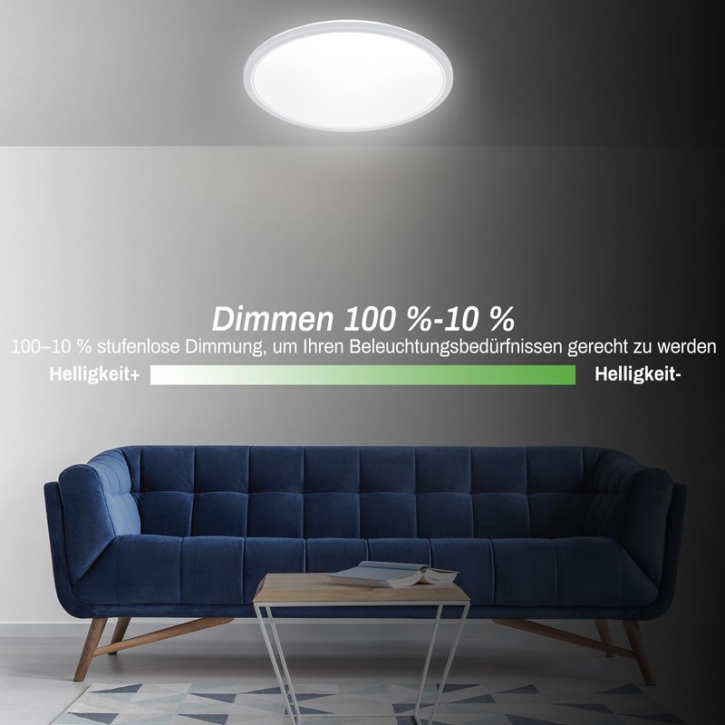 zemty LED Ceiling Light, Dimmable, 24 W, 3200 lm, RGB