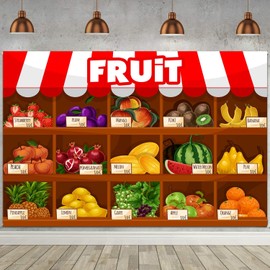 FHZON Fruit Supermarket Backdrop Summer Fruit Exhibition Harvest Season Strawberry Grapes Photo Booth Background Theme Party Decoration Supplies 7x5ft