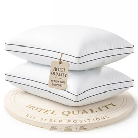 Lane Linen King Size Pillows Set of 2 - Medium Soft Support Gusseted Hotel Quality Bed Pillow, Down Alternative Pillows for Side, Back and Stomach Sleepers, Cool & Breathable For Every Day Use - White