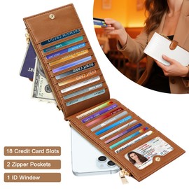 Simikol Large Capacity Wallets for Women Crocodile RFID Blocking 19 Card Slots Organizer Wallet Womens Billfold Long Purse Credit Cards Holder with Double Zipper,White & Brown