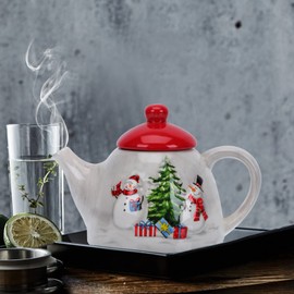 DOITOOL Christmas Tree Teapot, Ceramic Christmas Tea Pot with Christmas Tree Snowman Design