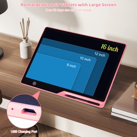 LCD Writing Tablet,16 Inch Colorful Screen Rechargeable Doodle Board Toddler Educational Toys for 3 4 5 6 Years Old Boys Girls Reusable Portable Drawing Tablet Christmas Toys Gifts for Kids (Pink)