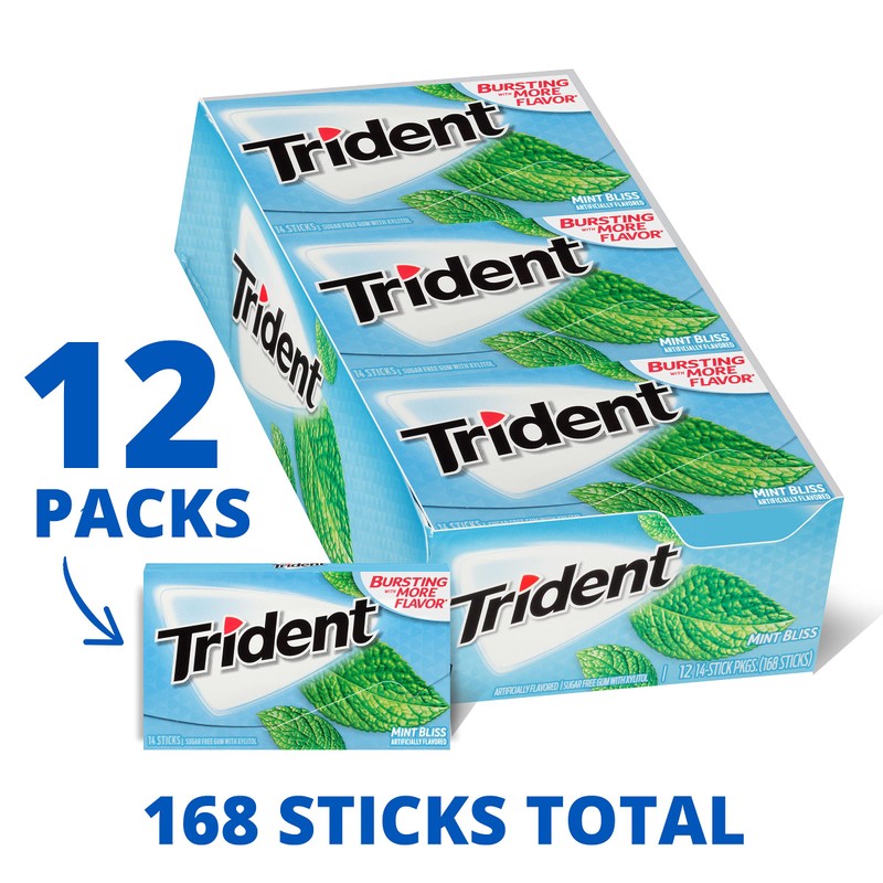 Trident Mint Bliss Sugar-Free Chewing Gum, 12 Packs of 14