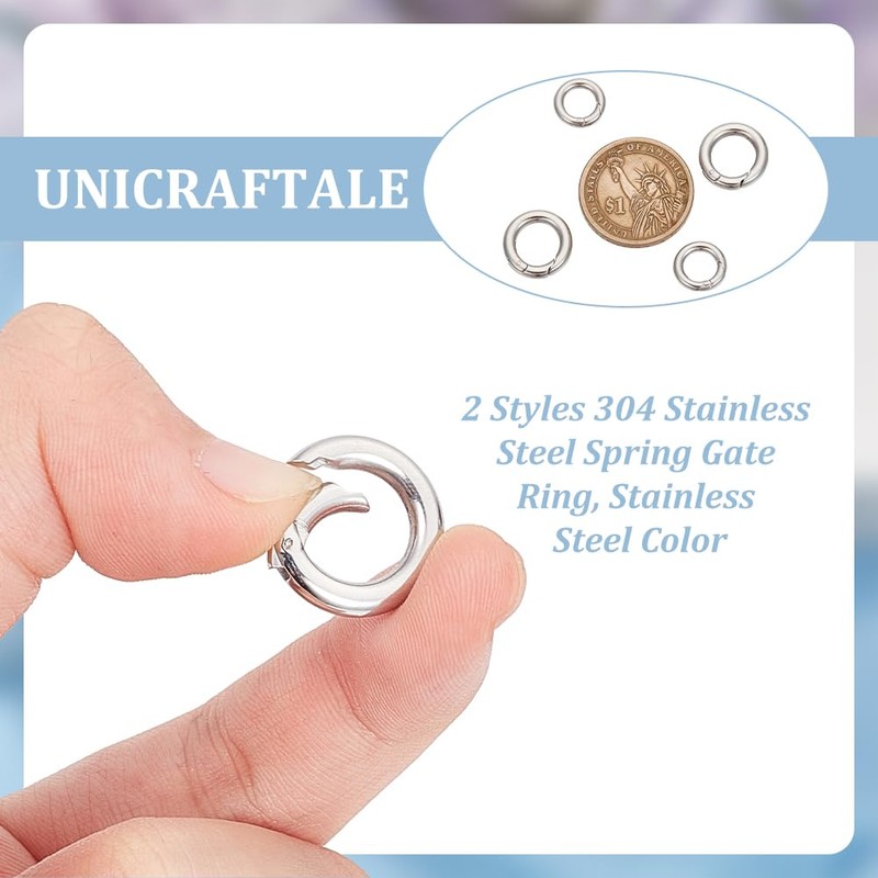 UNICRAFTALE 2 Sizes 4 Pcs Spring Gate Rings Stainless Steel