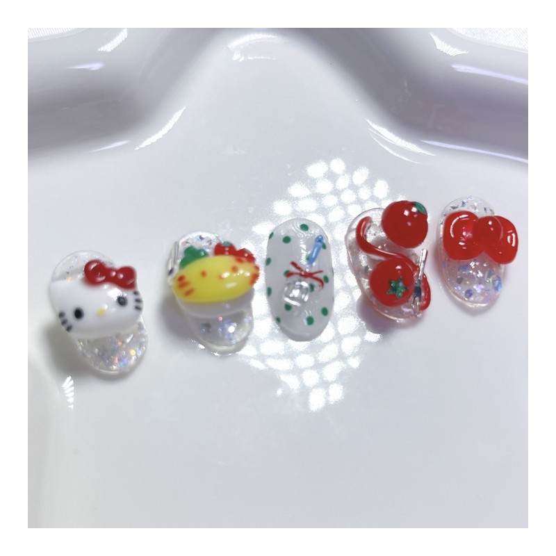 [Premium handmade embossed nail] Omurice Cat - Oval (Long) /
