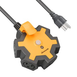 DEWENWILS 5-Outlet Power Strip, 25FT Heavy Duty Extension Cord, 14/3 SJTW, Industrial Power Strip for Garage, Workshop, 15A Circuit Breaker, Swivel Safety Covers