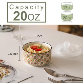 Chubacoo Ceramic Bowls Set with Lid: Microwave Safe Soup Containers for Meal Prep, Cereal, Salad, Picnic, Camping, Office Lunch, Kitchen Food Storage - 5 Inch, 20 oz, 4 PCS, Design C