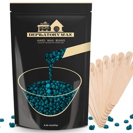 Hard Wax Beads- Lifestance Wax Beans Hair Removal Kit- 1lb Blue Wax Refill with 10 Applicators for Facial, Brazilian Bikini, Underarms, Back, Chest, Legs- Pearl Beads At Home Waxing for Wax Warmers