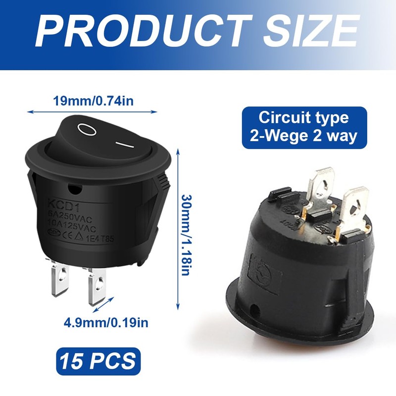 EIH1 Pack of 15 Toggle Switch 12 V On/Off Lockable