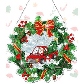 Alluring 5D DIY Diamond Painting Pendant Diamond Painting Pictures Christmas Wreath Set Diamond Painting Window Pictures Ornaments Diamond Painting Pictures for Wall and Entrance Decoration