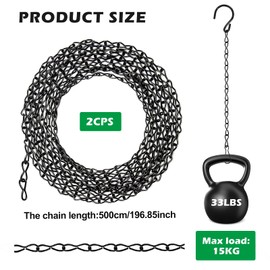 Pack of 2 Hanging Basket Chains, 500 cm Metal Chain for Hanging, Hanging Chain with Hooks, Black Hanging Chain, Hanging Basket Hanging Chains with 20 Hooks, 40 Clips, 20 Screw Eye Hooks for Planters