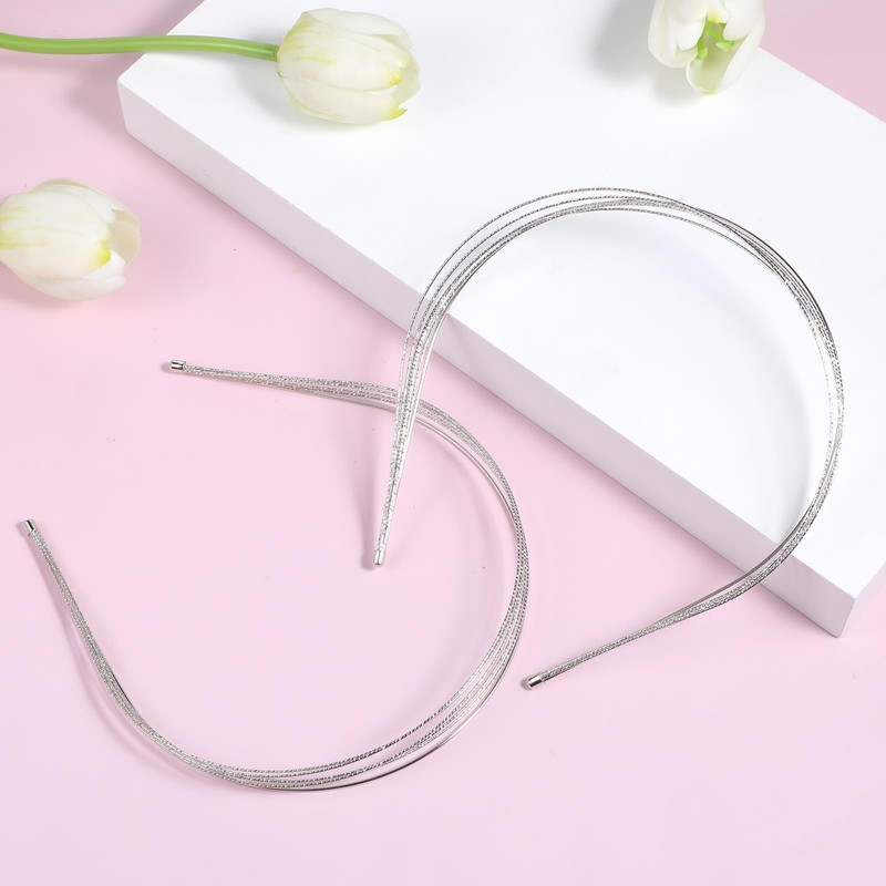 2Pcs Multi Layers Metal Headbands for Women Silver Elegant Thin