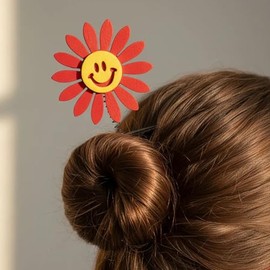 Set de 12 Pinzas para Cabello Flor con Resorte y Carita Feliz - Broches para Cabello Niña y Mujer, Divertidos Accesorios Moda, Clips y Pasadores de Co