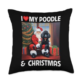 Black Poodle Christmas Light Santa Clause Xmas I Love My Black Poodle and Christmas Santa Clause Spirit Throw Pillow, 18x18, Multicolor