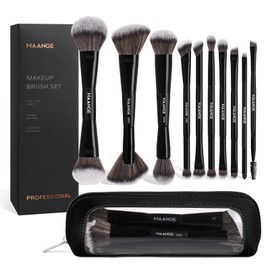 MAANGE Set de Brochas de Maquillaje, 10PCS Brochas para Maquillaje de Doble Punta para Pulir Líquidos, Cremas, Polvos, Difuminar y Contornear con...  