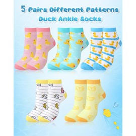 Silicherry 5 Pairs Duck Socks for Women Cute Ankle Socks Novelty Duck Patterned Casual Short Socks for Duck Lover Gift