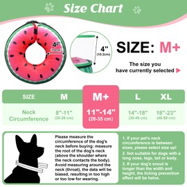 Didopet Inflatable Dog Cone, Watermelon Donut Collar After Surgery, Donut Cone with Detachable Anti-Licking Shield, Soft Recovery Collar for Large Medium Pets Does Not Block View