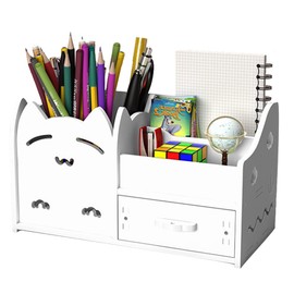 Axroad Mall White Desk Pen Holder, Cute Desktop Organiser, DIY Desk Tidy Storage Box with Drawer, Multifunctional Stationary Organiser