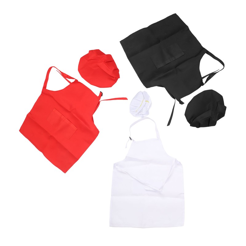 3 Set Kids Apron and Chef Hat Red Black White