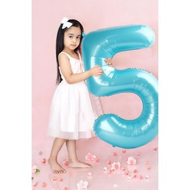 Balloon Numbers 40 Inch 5 Ballon for 5th Birthday Decorations, 15 25 35 50 Big Pearl Blue Number Balloons for Wedding Photo Shoot Party Decor