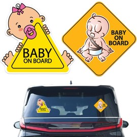 Baby on Board Car Warning Signs, Baby on Board Sign for Car, 2 Pieces Baby Sticker, Car Window, Reusable Baby on Board Sticker