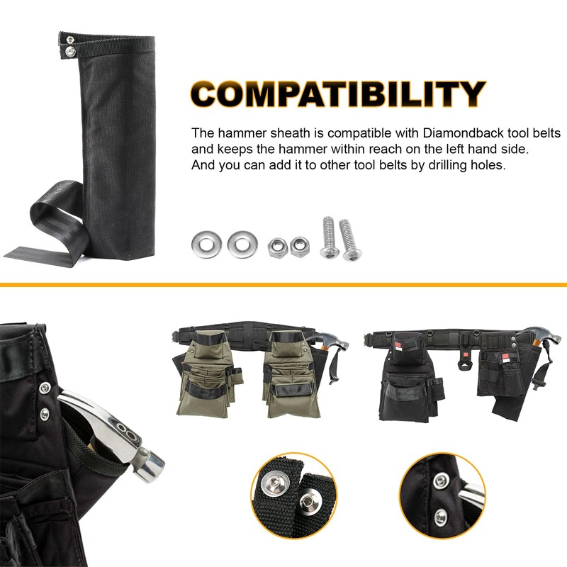 Hammer Holster Compatible with Diamondback Tool Belt, Left Handed Hammer